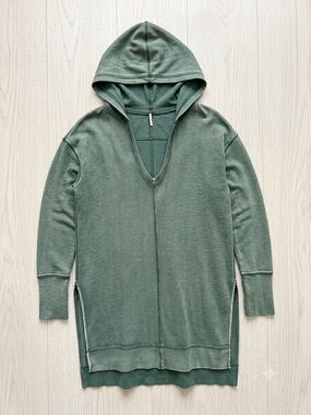 Free People Green V-Neck Hooded Tunic Sweatshirt – Size S
